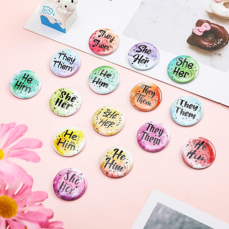 Dingion 120 Pcs Pronoun Badges Pins Gender Identity Pins Round They Them Pronoun Pin Buttons for Shirts Clothes(Classic Style) - Image 3